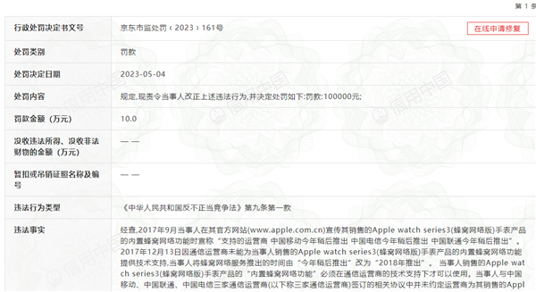 苹果Apple Watch宣传翻车!误导消费者被罚10万
