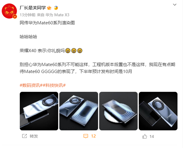 回归一年双旗舰!华为Mate60系列预计10月发布