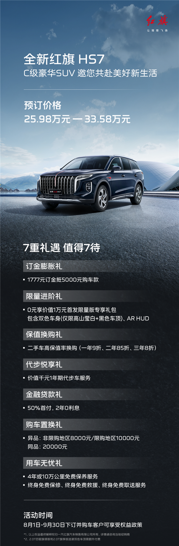 25.98万起 国产豪华中大型SUV红旗HS7开售：V6机头彻底退出