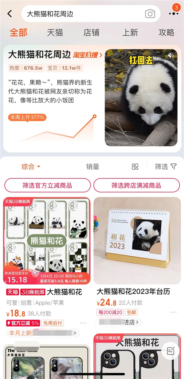 熊界顶流!熊猫和花周边销量飙升906%:手机壳成爆款