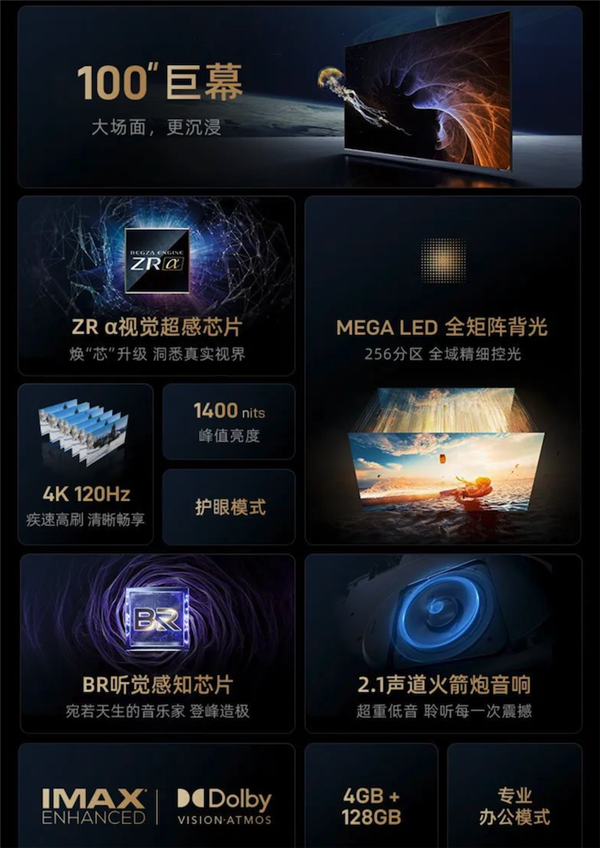 “彩电之父”东芝100寸巨幕电视国内上市：4K 120Hz好屏、34999元
