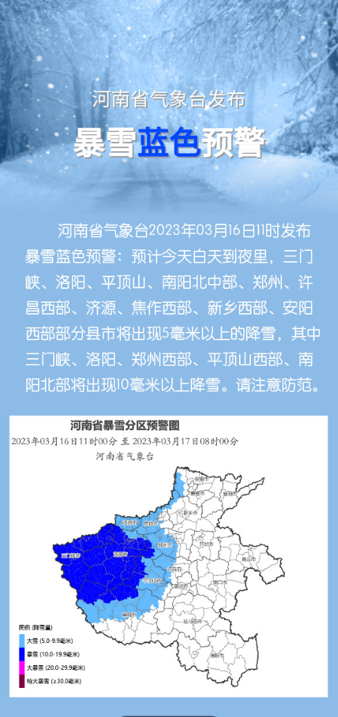 暴雪蓝色预警！河南多地迎来3月桃花雪：朋友圈雪景刷屏