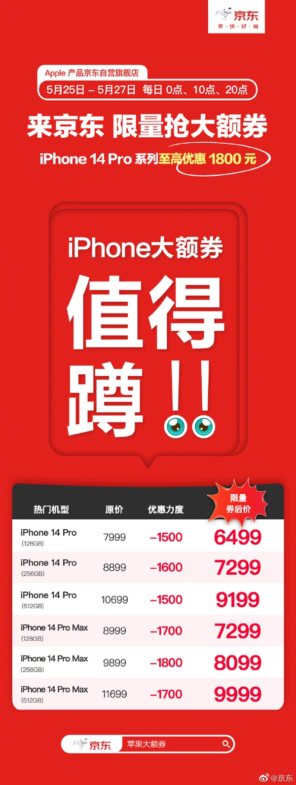 最高省1800元!iPhone 14 Pro系列京东618便宜了:抢券6499元起