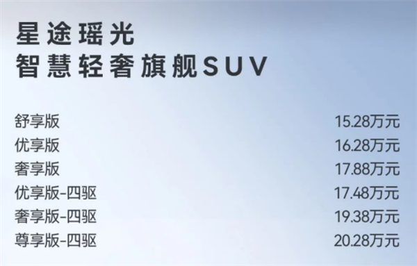 15.28万起 星途中型SUV瑶光上市:奇瑞迄今最高颜值