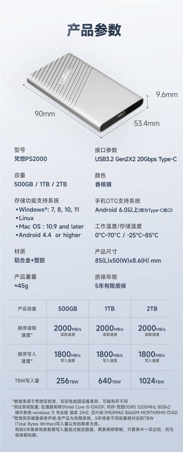 移动SSD也白菜价了!梵想PS2000 1TB只要279元 不到小米一半
