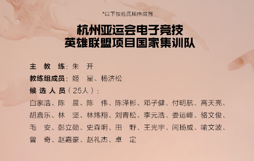 官宣!《英雄联盟》亚运国家集训队名单公布:JackeyLove等入选