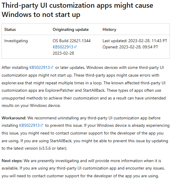 Win11新版本升级需谨慎!StartAllBack等UI工具将导致设备无法启动