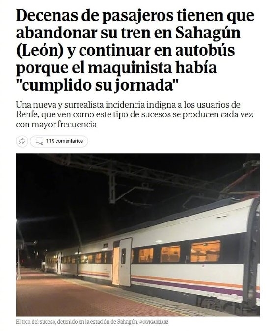 绝不加班！这辆西班牙火车半路停车 因为司机下班了