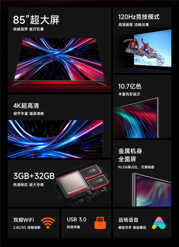 4499元!Redmi X 85英寸电视上市:120Hz高刷、3+32GB大存储