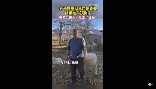 男子镜头前嗨舞被羊顶翻 网友看完大笑：做人不能太狂浪
