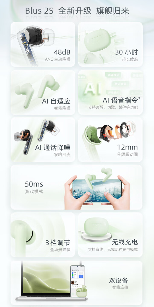 299元 lifeme魅蓝 Blus 2S耳机上架:48dB主动降噪