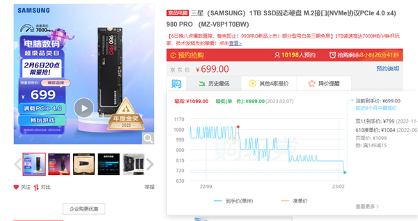 比双11还便宜！三星980 PRO 1TB只要699元了