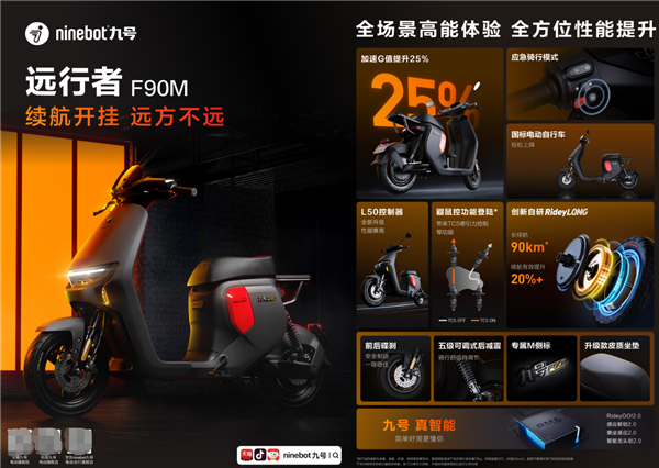 一图看懂九号电动远行者F90M:新国标能上牌 90km长续航