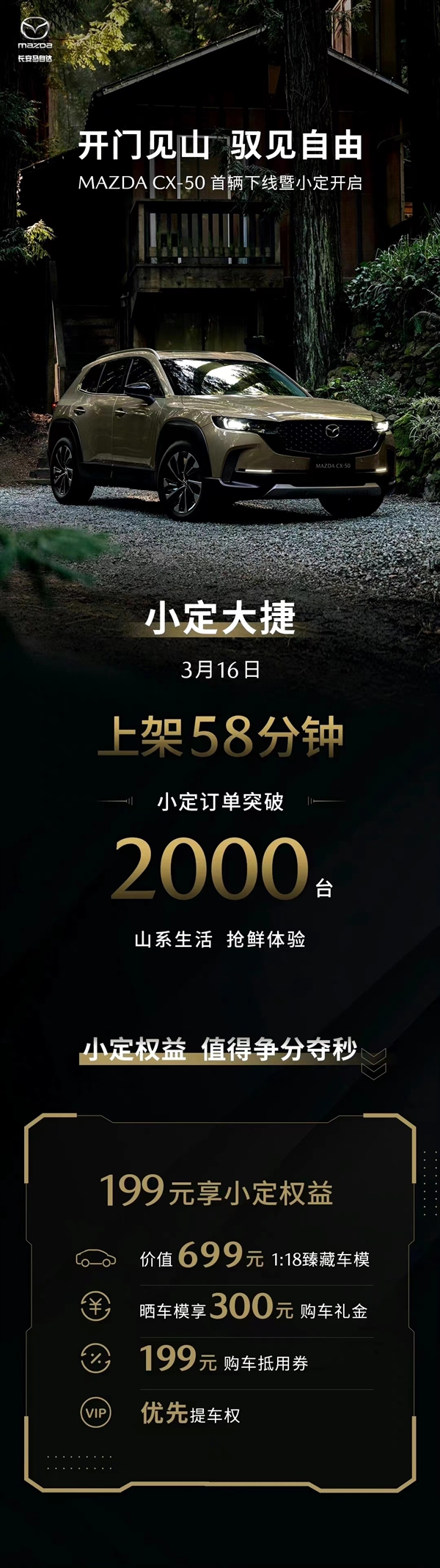 马粉给力!全新马自达CX-50开售:上架58分钟订单破2000