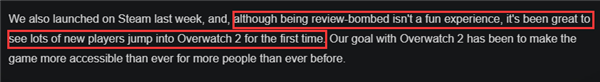 暴雪回应《守望先锋2》差评轰炸：很高兴看到新玩家