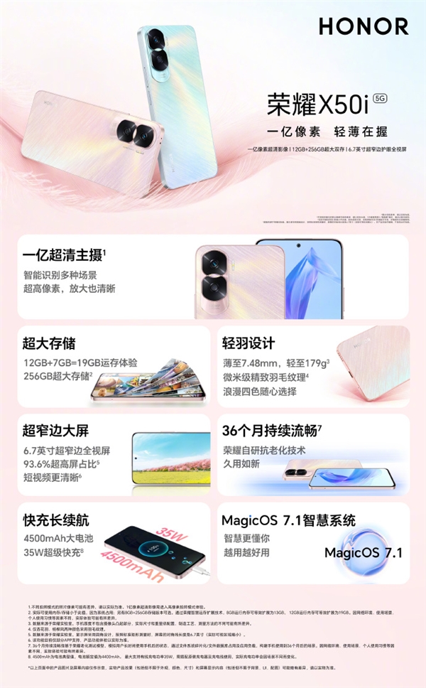 1399元起 荣耀X50i开售：一亿像素、轻羽纹理后盖