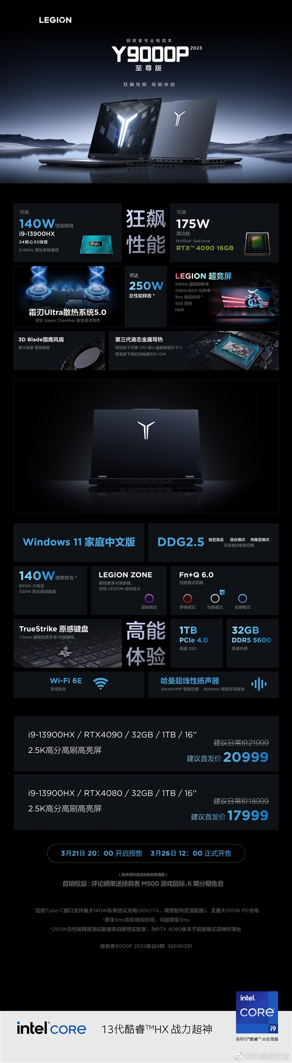 一图看懂联想拯救者Y9000P 2023:狂暴性能250W