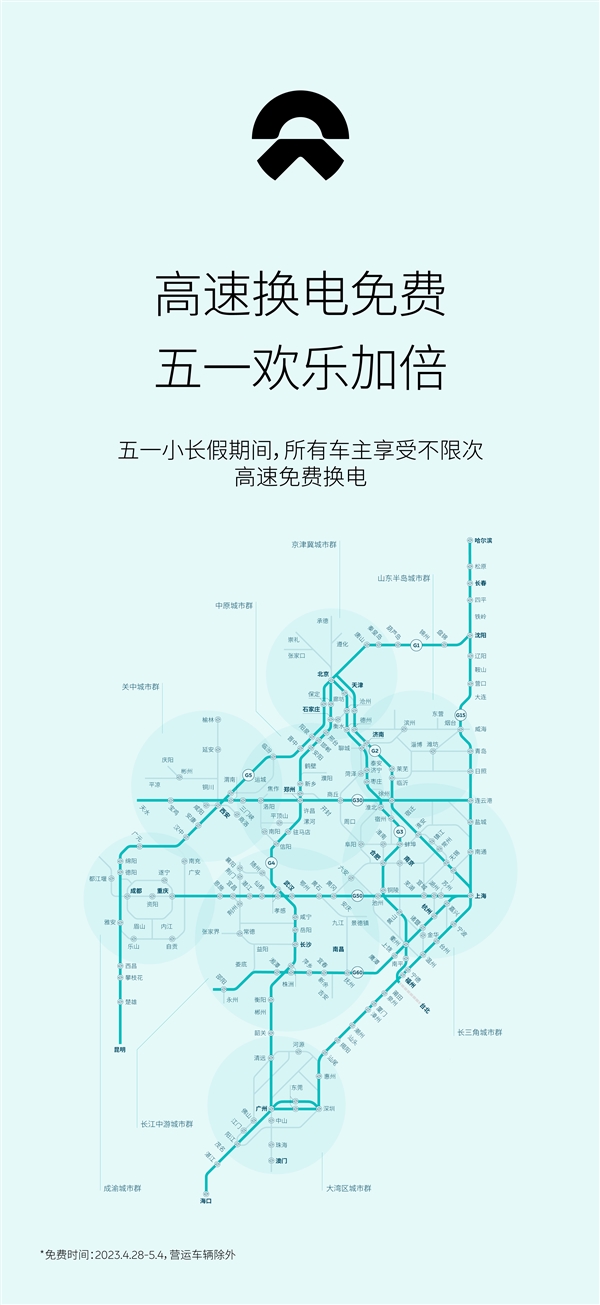 大气!蔚来宣布五一期间所有车主高速免费换电:不限次