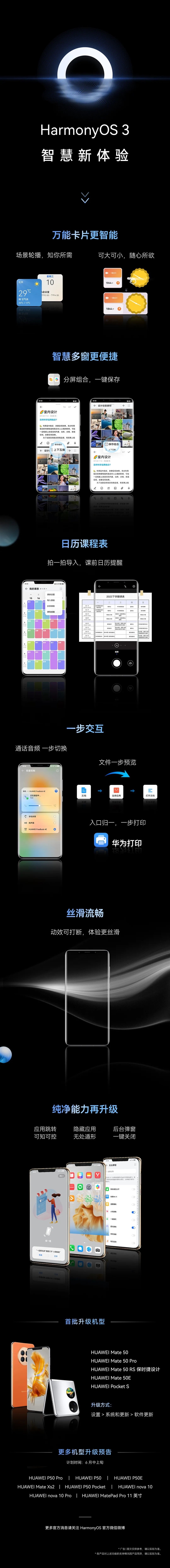 HarmonyOS 3智慧功能大升级:华为Mate50等五款可升级
