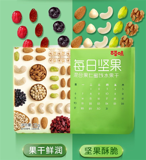 混合果仁蜜饯水果干 百草味每日坚果750g/30包59元