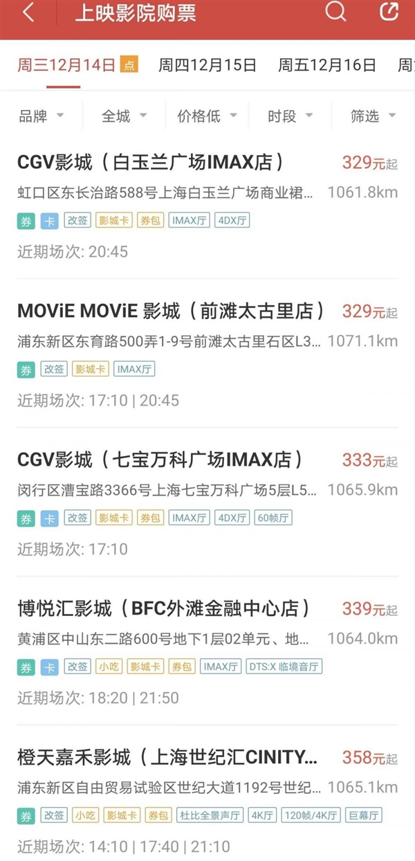 《阿凡达2》预售票房破亿：平均超90元 行业人士称票价并不贵