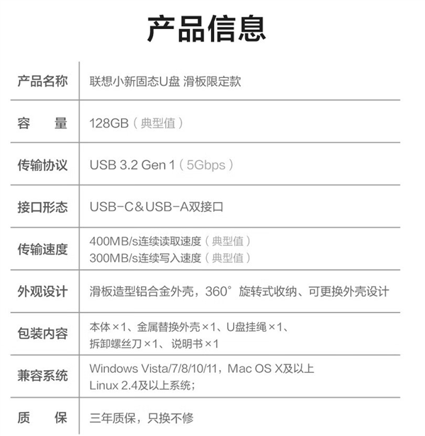 149元 联想固态U盘发布:A+C双接口 读取400MB/s