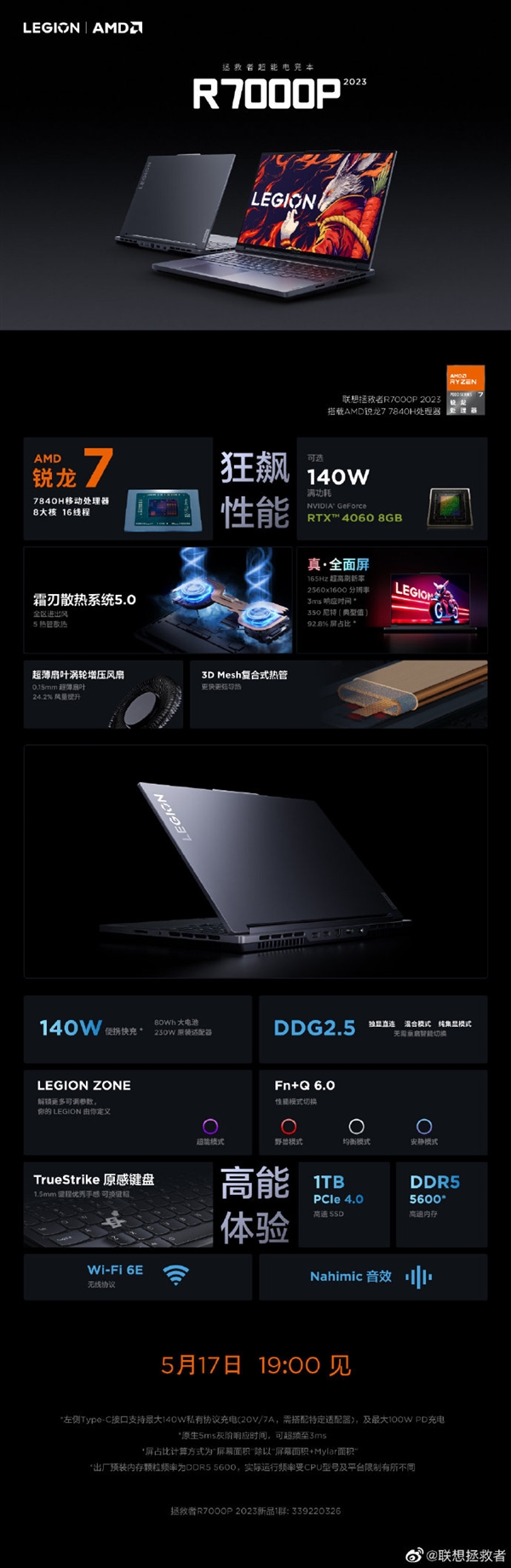 拯救者R7000P来了:锐龙7 7840H+RTX 4060独显