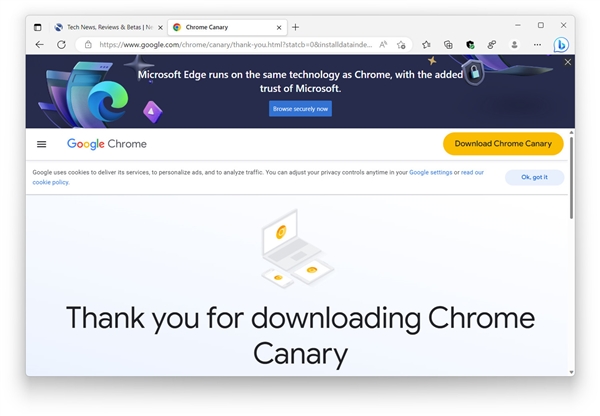 微软为Chrome官网注入大幅广告:只为将用户留在Edge