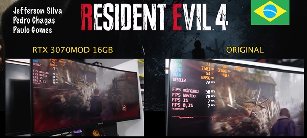 RTX 3070魔改 显存翻倍16GB：帧率逆天提升近9倍