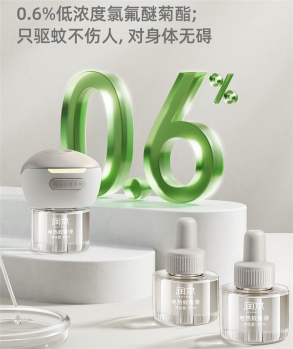 夏天必备 润本蚊香液3瓶+1器大促:到手14.9元