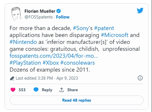 持续十余年！索尼被指在专利文件中嘲讽竞争对手