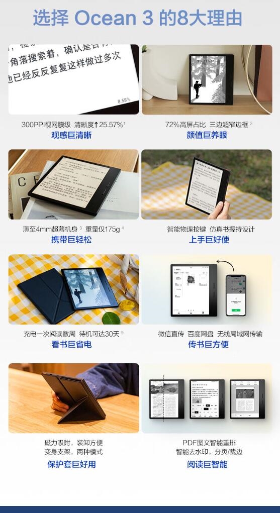  1299元 掌阅iReader Ocean3电纸书今晚开售：内置28级DC调光阅读灯