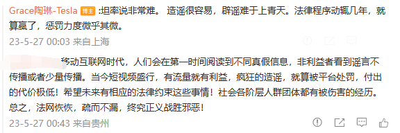 特斯拉陶琳:谣言层出不穷、原因之一是流量至上