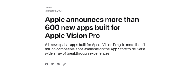 苹果宣布Vision Pro专属应用已超600款！库克：开发者创造力惊人