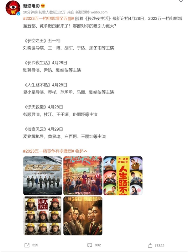 2023五一档电影增至五部!哪部对你吸引力更大?
