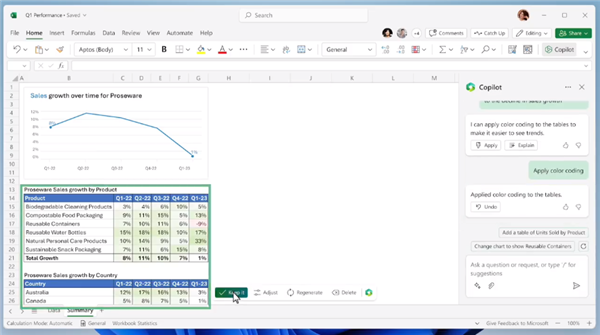 微软展示Copilot加持版Excel:与AI聊天即可完成专业表格
