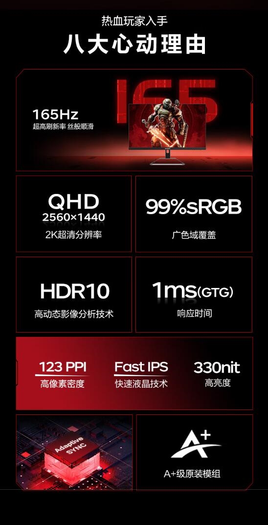 1049元 创维推出新款23.8电竞显示器:165Hz Fast IPS屏