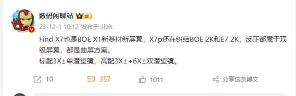 全球首载双潜望镜头！OPPO Find X7系列影像规格曝光